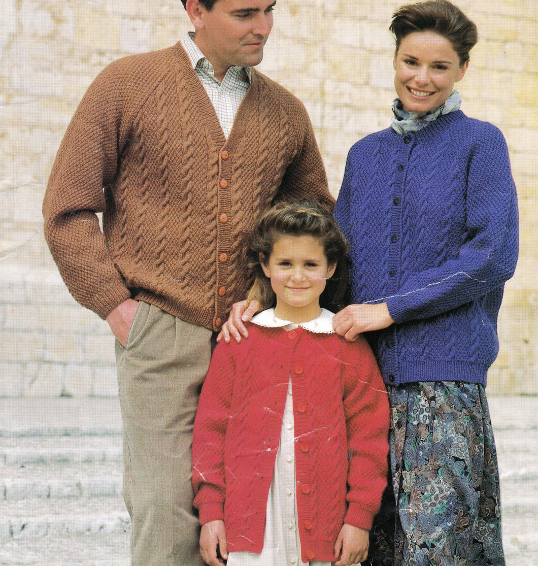 Mans Woman's Children's Aran Cardigans - 2 Styles Chest 26