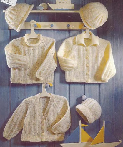 Baby Easy Roll neck sweater & Cardigans with hats 4Ply Fingering Knitting Pattern Download PDF 16