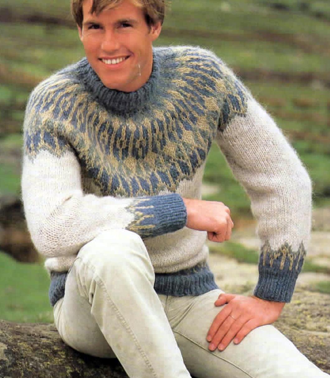 Mans Yoked Icelandic Jumper Knitting Pattern,Norwegian style Fair Isle, Download PDF Knitting pattern 36-42