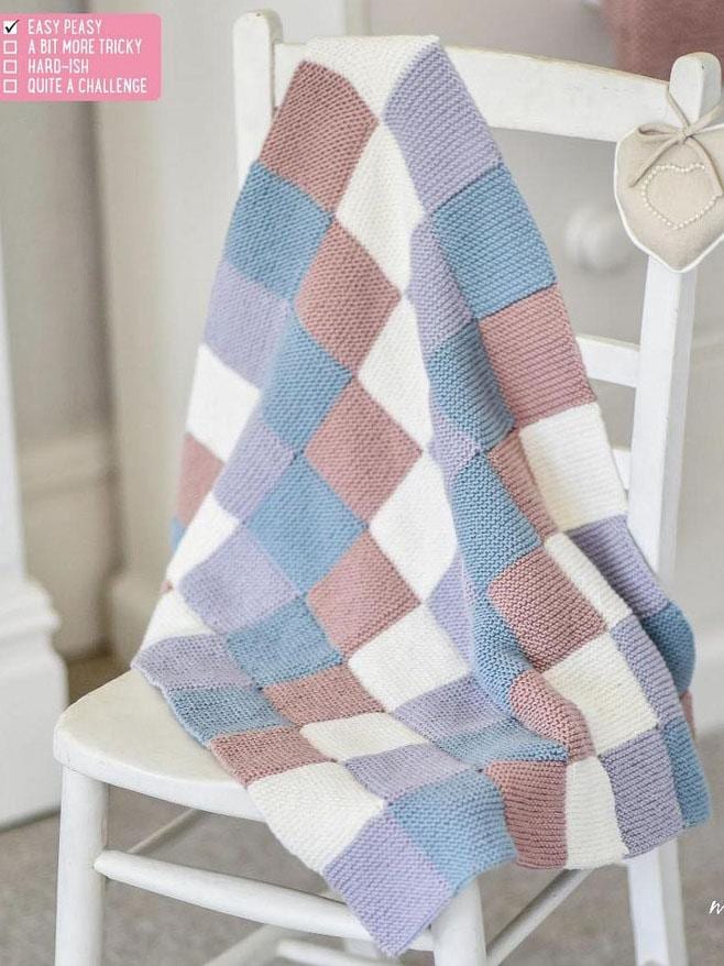 Easy Garter Stitch Baby Blanket & Nursery Bag pattern- Knitted in DK 8 Ply Light worsted wool-   57 x 72 cm Knitting pattern Download PDF