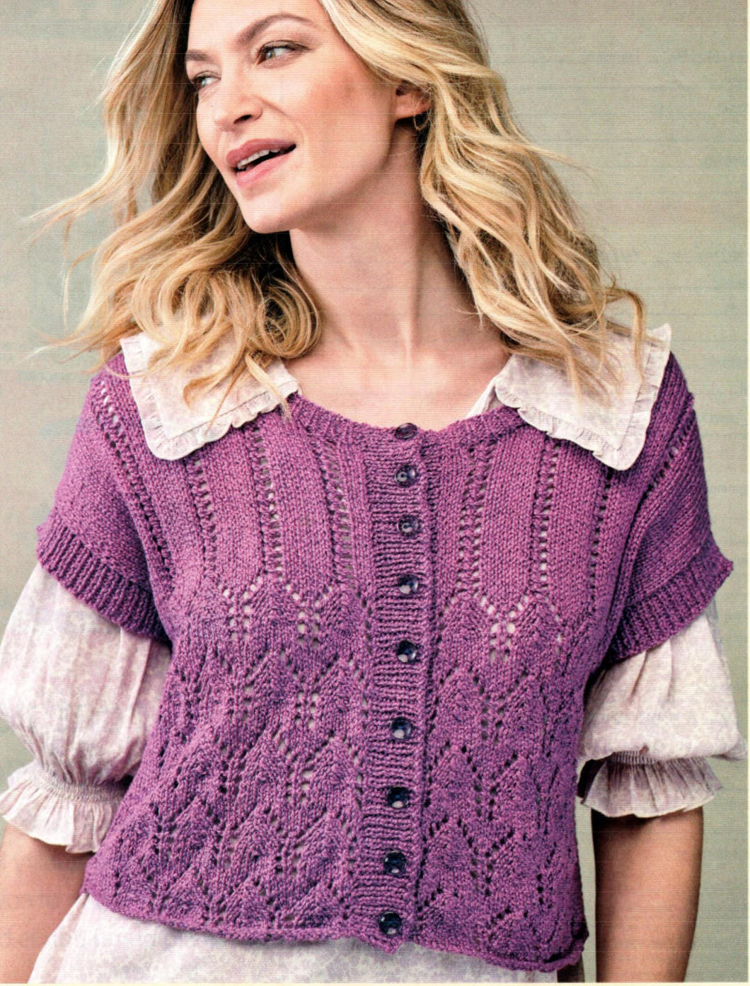 Women's Lacy Crop short sleeved summer  Cardigan - Fits chest 81-127 cm (8-26), Cotton DK 8 PLY Light worsted Knitting Pattern Download PDF