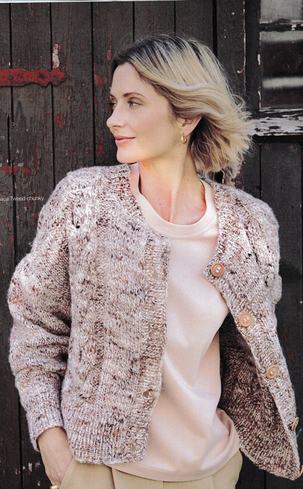 Easy Larger Sizes Cardigan with cable pattern Round Neck Womens 36