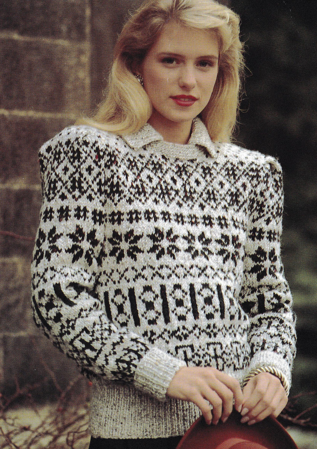 Woman's Vintage Fair Isle Sweater with collar All over pattern - Aran 10 ply Wool PDF Download Knitting Pattern- fits 30