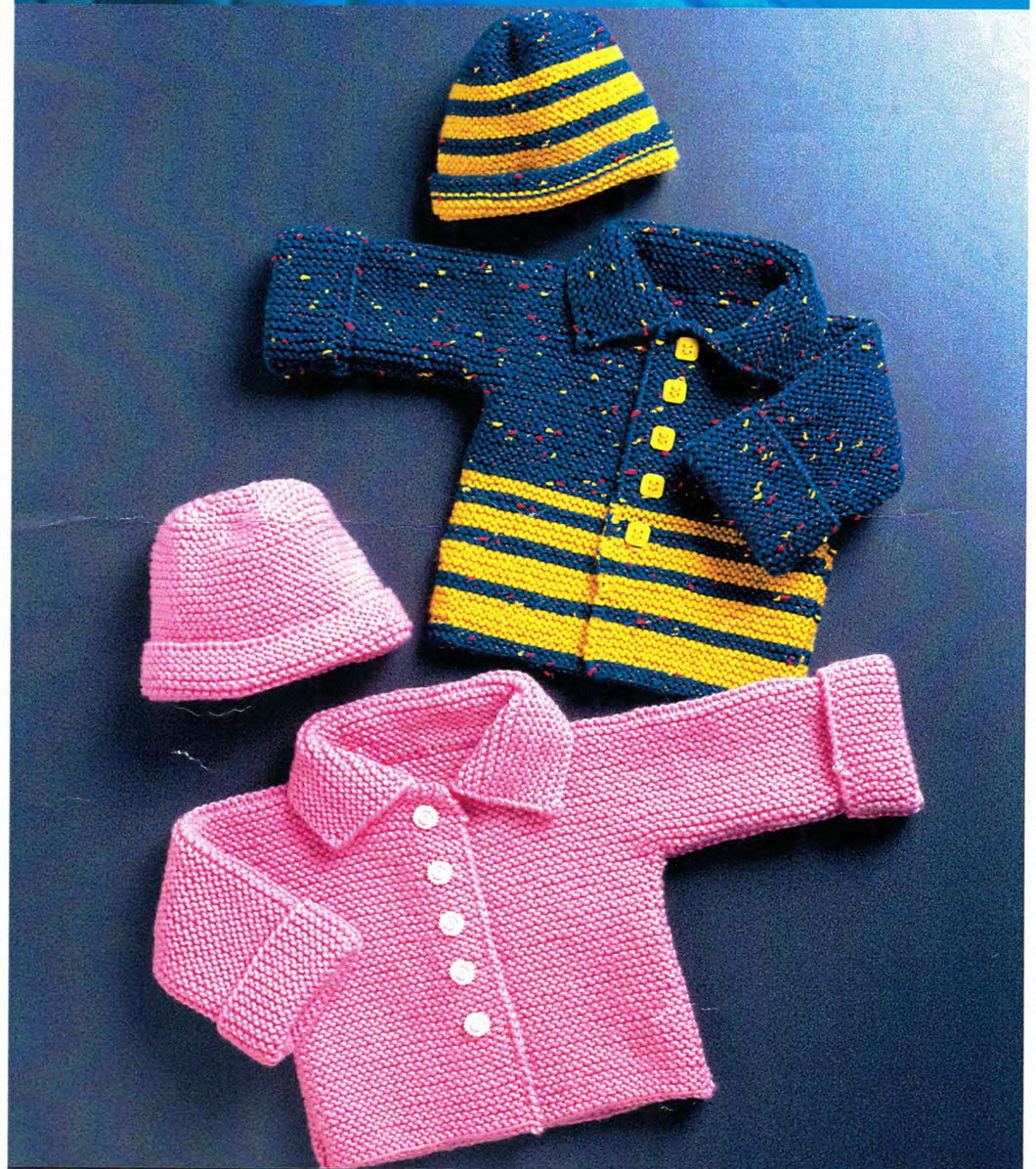 Easy Beginner Baby Garter Stitch Cardigans & Hats =Premature - 18  months