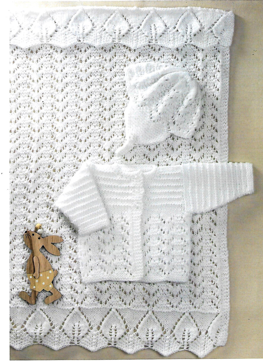 New Baby Layette with Jacket Hat Matching shawl- DK 8 Ply wool- Fits  Premature up to 12 Months ( 12-18