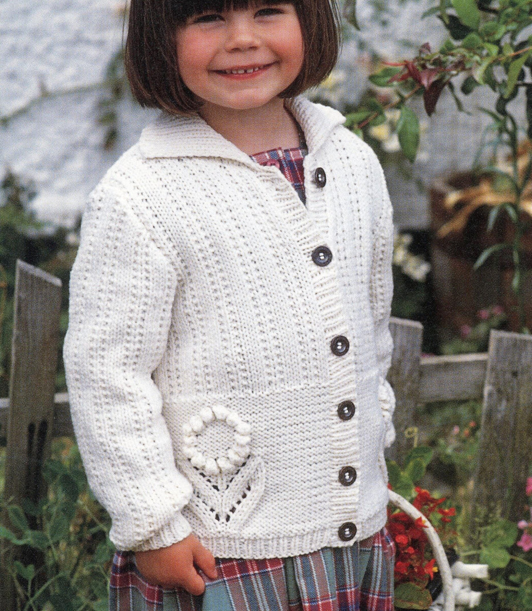 Girls Flower Motif Textured Aran Jacket Cardigan Collar 20-30