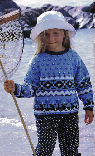 Child's Fair Isle Style Loose fit Sweater- Drop sleeved- 4 ply Fingering yarn-4 - 12 years (27-35) Knitting Pattern Download PDF- has chart