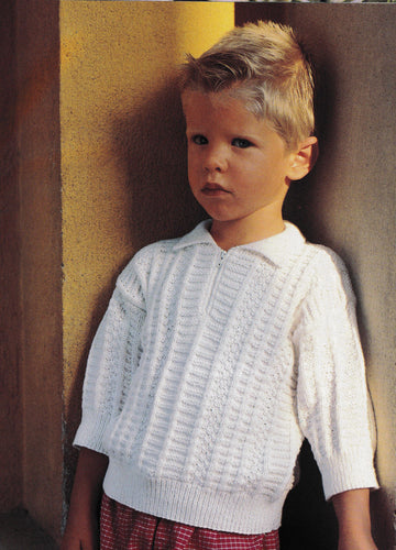 Boys Shirt Neck Sweater - Jumper - Zipped front Knitting Pattern w4 Ply Fingering yarn-fits chest 24-33