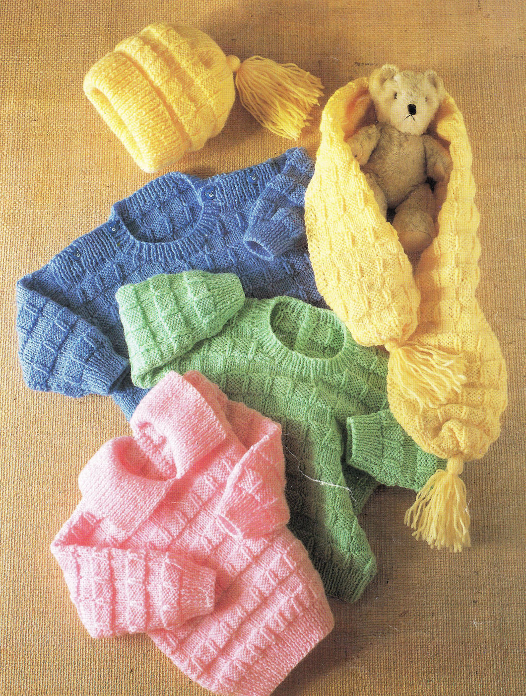 Baby Easy textured Sweaters  hat & Scarf DK (8PLY) and 4 PLY wool Knitting Pattern Download PDF 18
