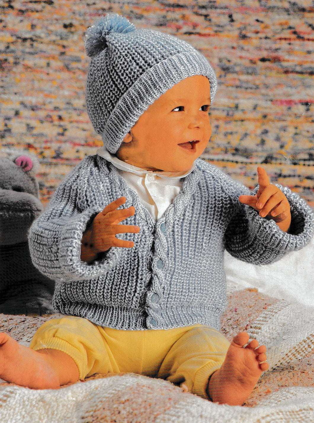 Baby Raglan Cardigan Cable Border ribbed & Hat Knitting Pattern -DK-8ply(Light Worsted yarn)  Download PDF -12-22