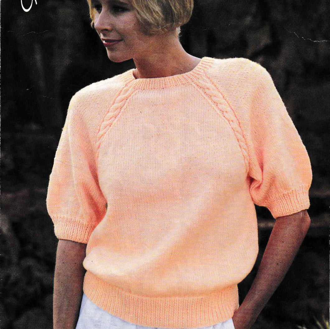 Women's Round Neck Puff sleeved Cable Raglan Sweater Jumper 28-40