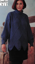 Woman's Long & Short sweaters, Round-High neck- diamond and Moss stitch- triangle hem- Knitting pattern download PDF- DK 8 Ply- 32"-40"
