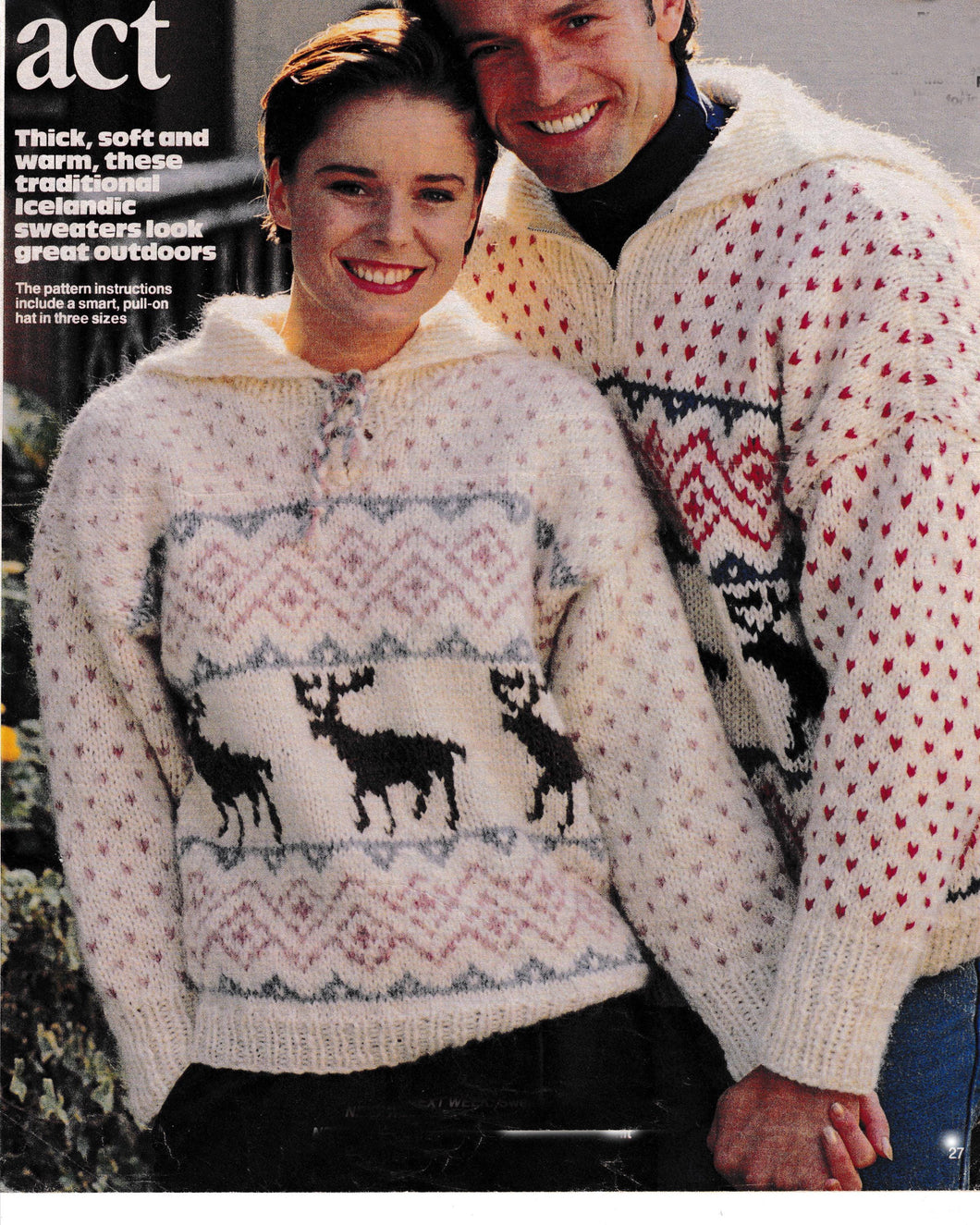 Man Woman's Traditional Icelandic Sweaters- Reindeer design with collar-& Hat - 32 - 46 