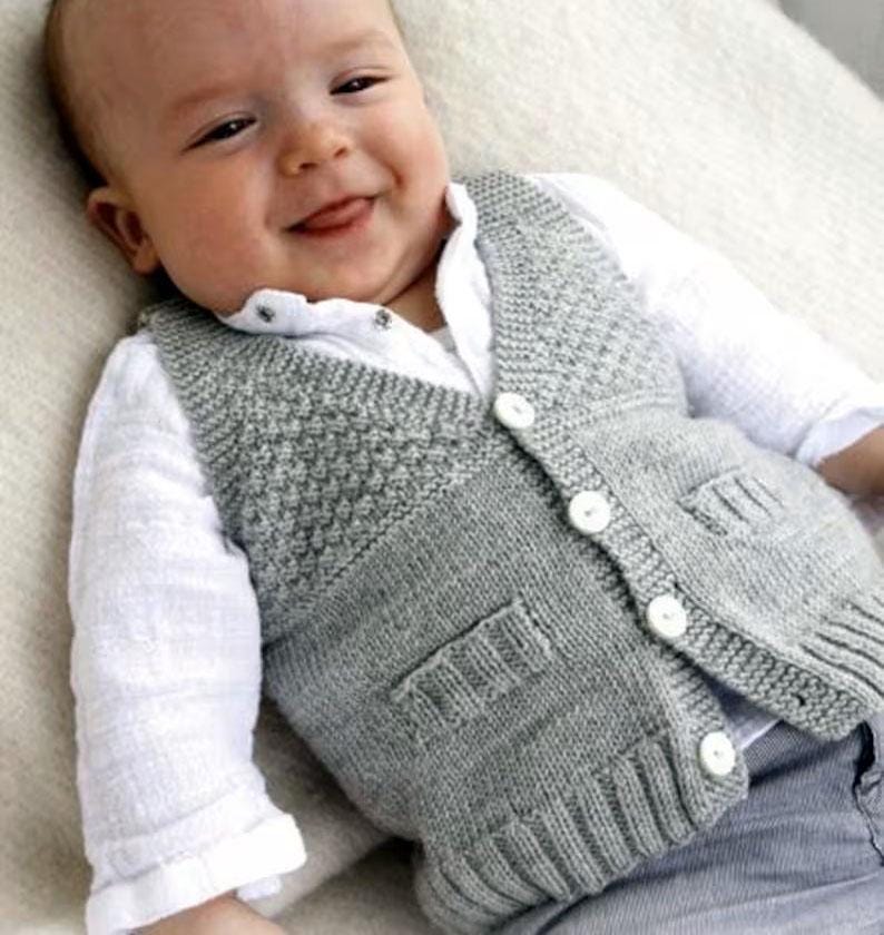 Baby Childs Toddlers Textured Waistcoat Gilet- Vest- Fits Newborn -4yrs (56-104cm) 4 Ply Fingering- PDF Downloadable Knitting Pattern