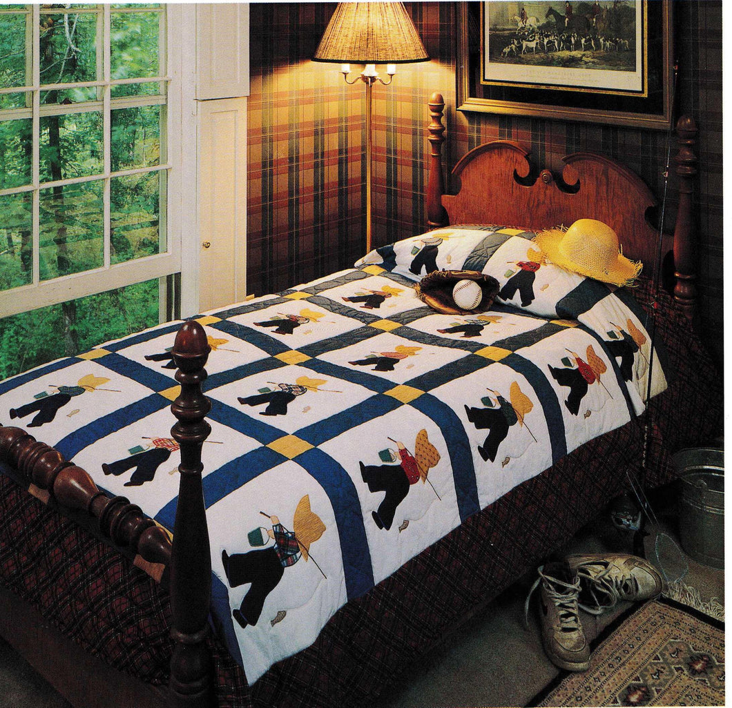 Fisherman Fred Patchwork Blocks Applique Boys Bed Quilt Bedspread Vintage Sunbonnet 73
