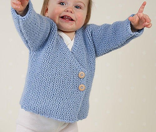 Baby Cross Over Garter Stitch Easy Knit Cardigan & Socks knitting pattern Girls jacket long sleeve Birth-4 years (50-104 cm) Download PDF