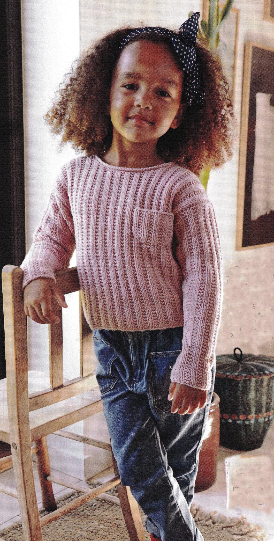 Boy's Girl's  Rib Jumper Sweater round neck with pocket Aran ( 10Ply) Worsted wool  size 98-128 cm Knitting Pattern Download Pdf