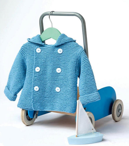 Baby Children’s Hooded Jacket Cardigan- Easy Garter Stitch- double breasted  Newborn 0 -24 months ~  DK 8 ply Light Worsted  PDF Download