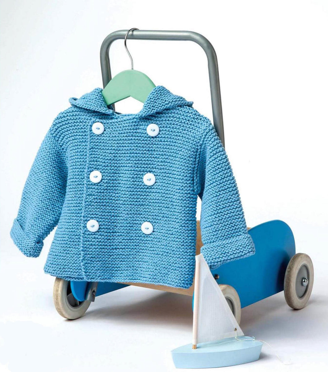 Baby Children’s Hooded Jacket Cardigan- Easy Garter Stitch- double breasted  Newborn 0 -24 months ~  DK 8 ply Light Worsted  PDF Download
