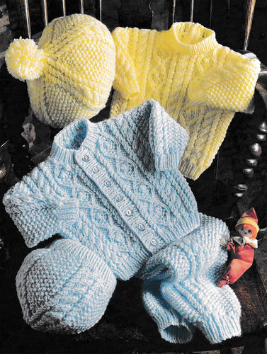 Child's Cable Cardigan Sweater Trousers- Beret & Hat - Winter Knits- Knitting Pattern -Aran(Worsted weight)  Download-16-22