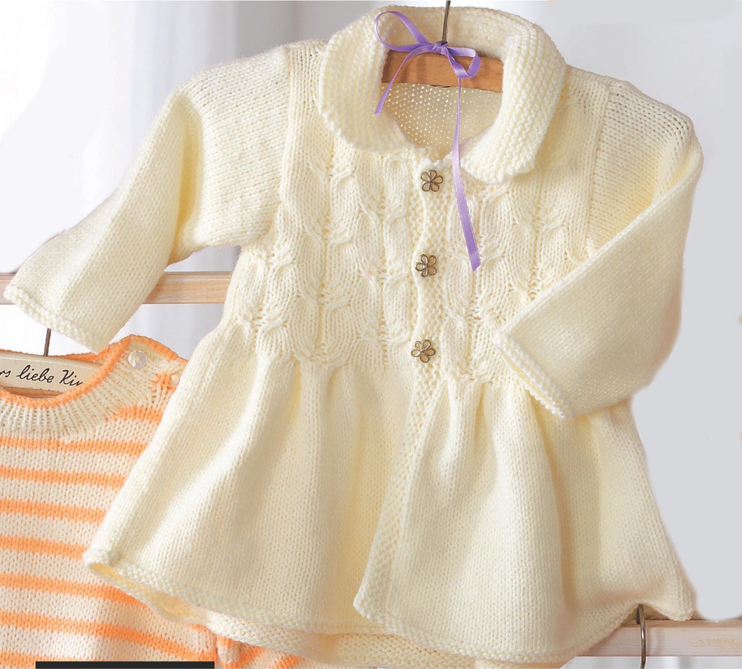 Girl's Baby Swing Jacket Cardigan- Cable Front-collar DK Merino  8Ply- 62-92 cm ( 0-24 months)-- Knitting Pattern Download PDF