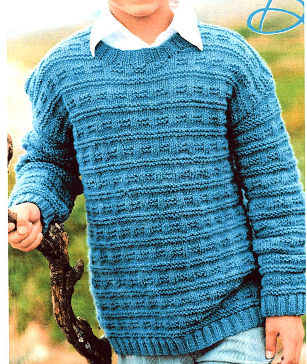 Man's Boy's Easy Textured Round Neck Sweater- Jumper- Knitting Pattern 24