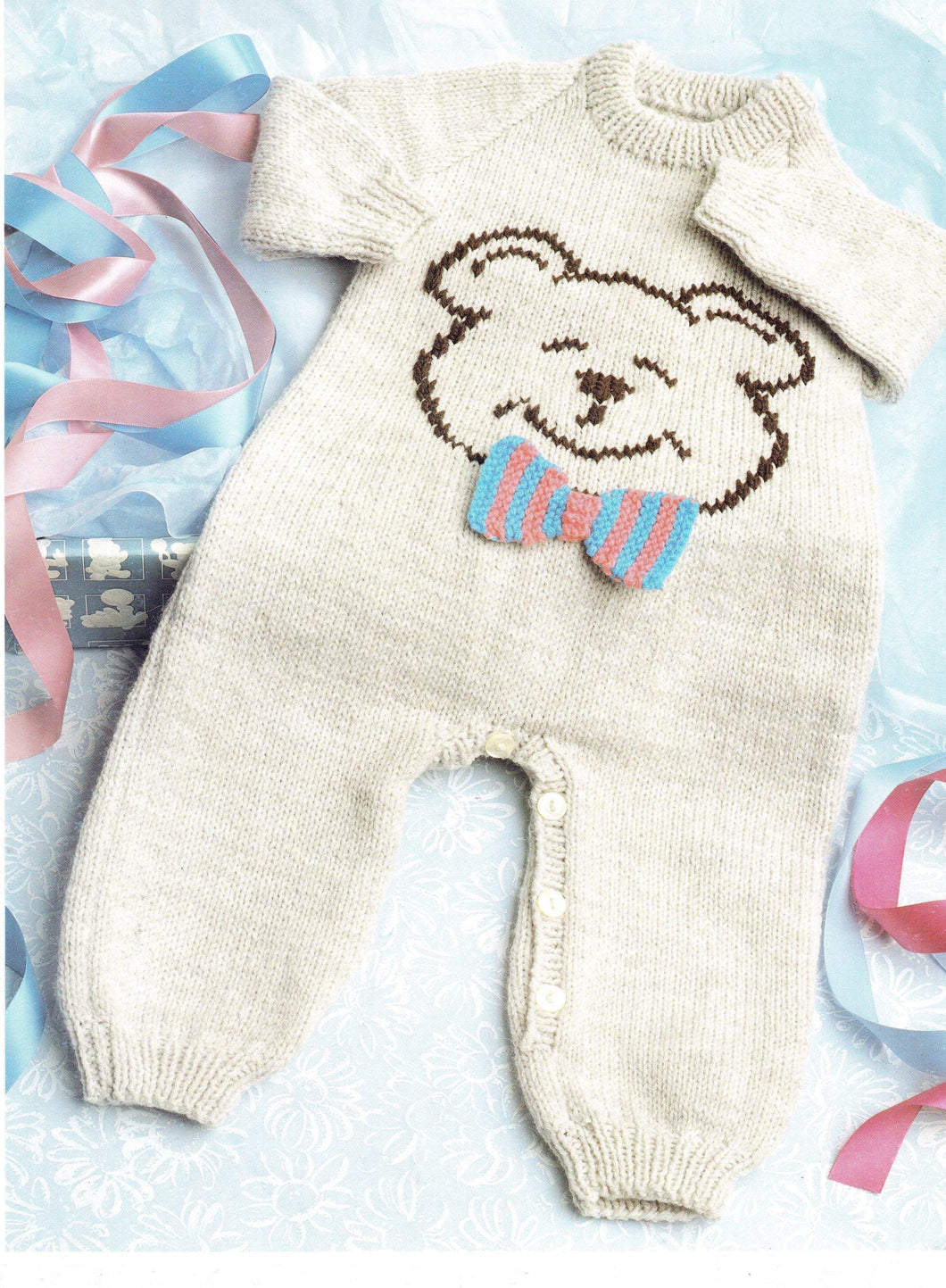 Popular Teddy Bear baby All in one combination Button Bottom DK ( 8PLY ) Yarn Fits 18