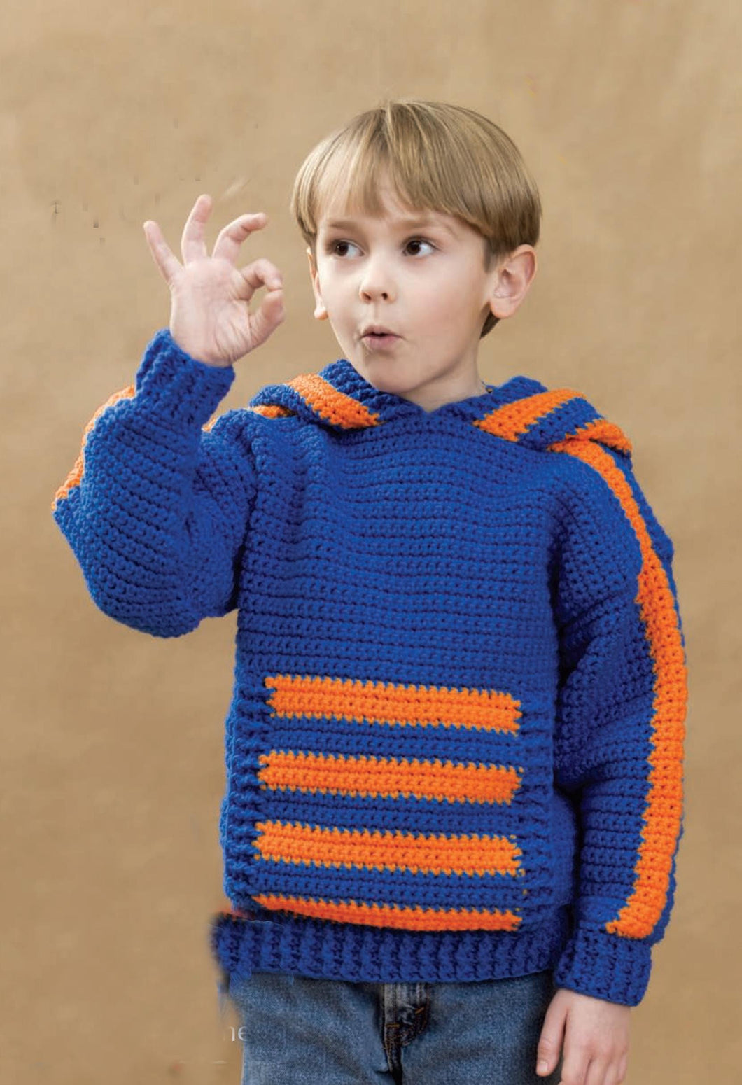 Boys Long sleeved Crochet  Hooded Jumper with pocket Crochet in Sport Wool (3#) 24~ 30