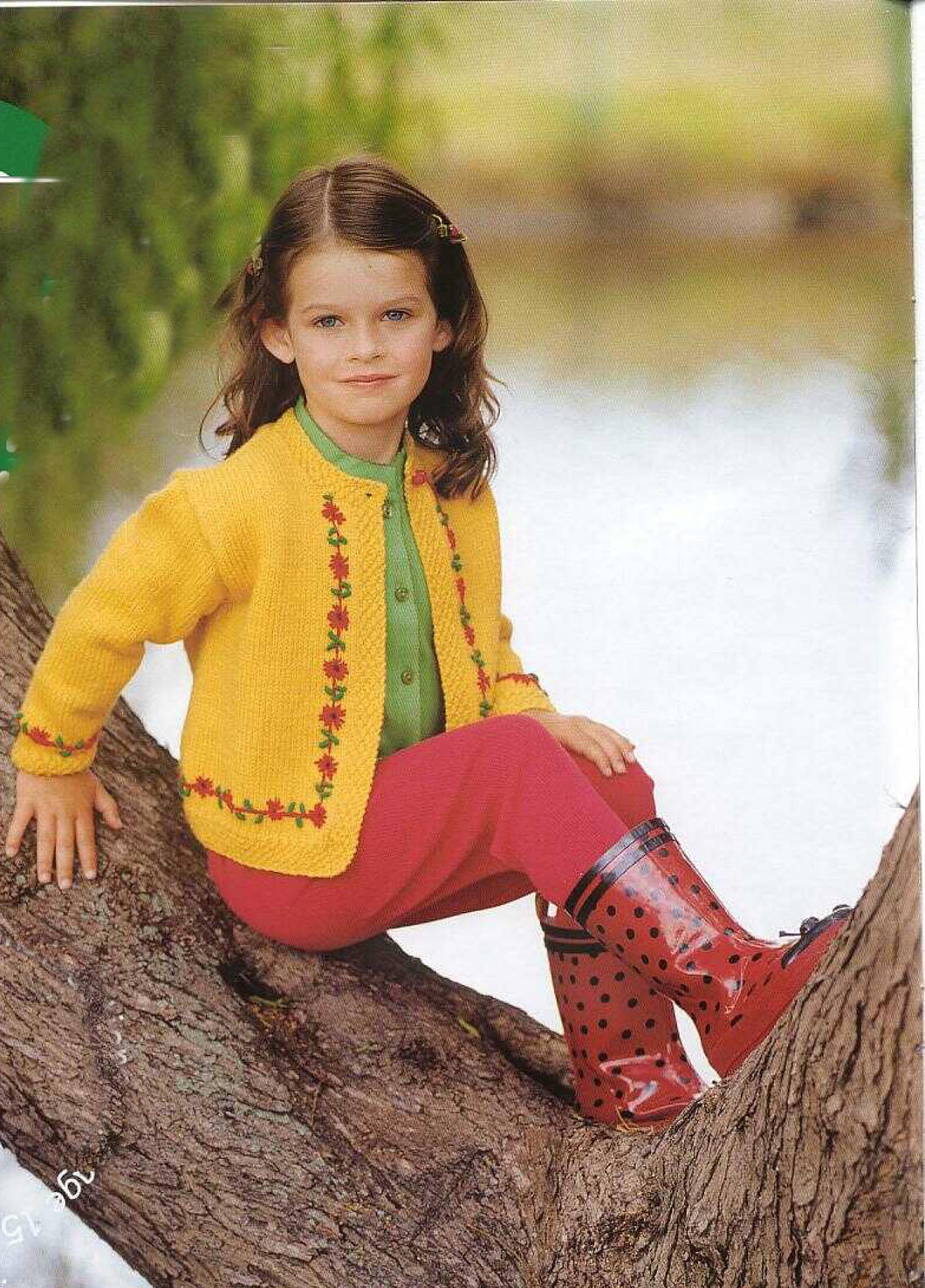 Girls plain Round Neck Cardigan Jacket with embroidery & Moss stitch Bands 2-8 yrs ~ DK 8 Ply Light Worsted Knitting Pattern pdf Download