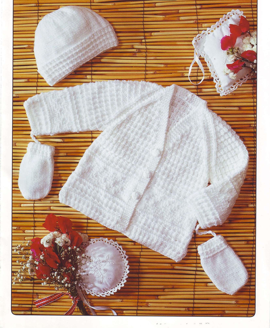 New Baby textured cardigan- hat- mitts 14
