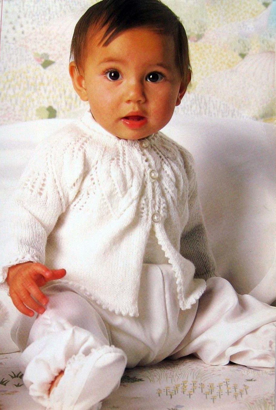 Baby Girl's Yoked Cardigan picot edging- Round neck knit in 3 ply Fingering  chest 18-20