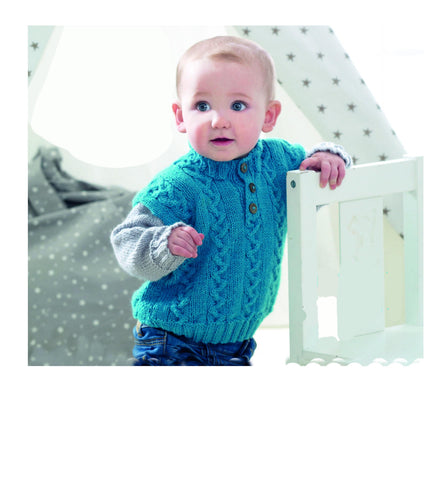 Baby-Toddler Sleeveless Sweater Slipover- cable high neck DK 8 Ply- Light worsted Knitting pattern download- Fits 20