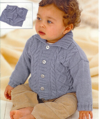 Child's Cable Cardigan- Hat &  Cable Blanket  Knitting Pattern -4 ply (Fingering) PDF Download-16-26