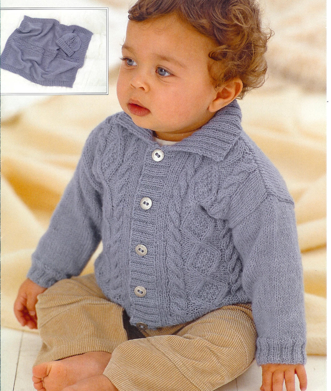Child's Cable Cardigan- Hat &  Cable Blanket  Knitting Pattern -4 ply (Fingering) PDF Download-16-26