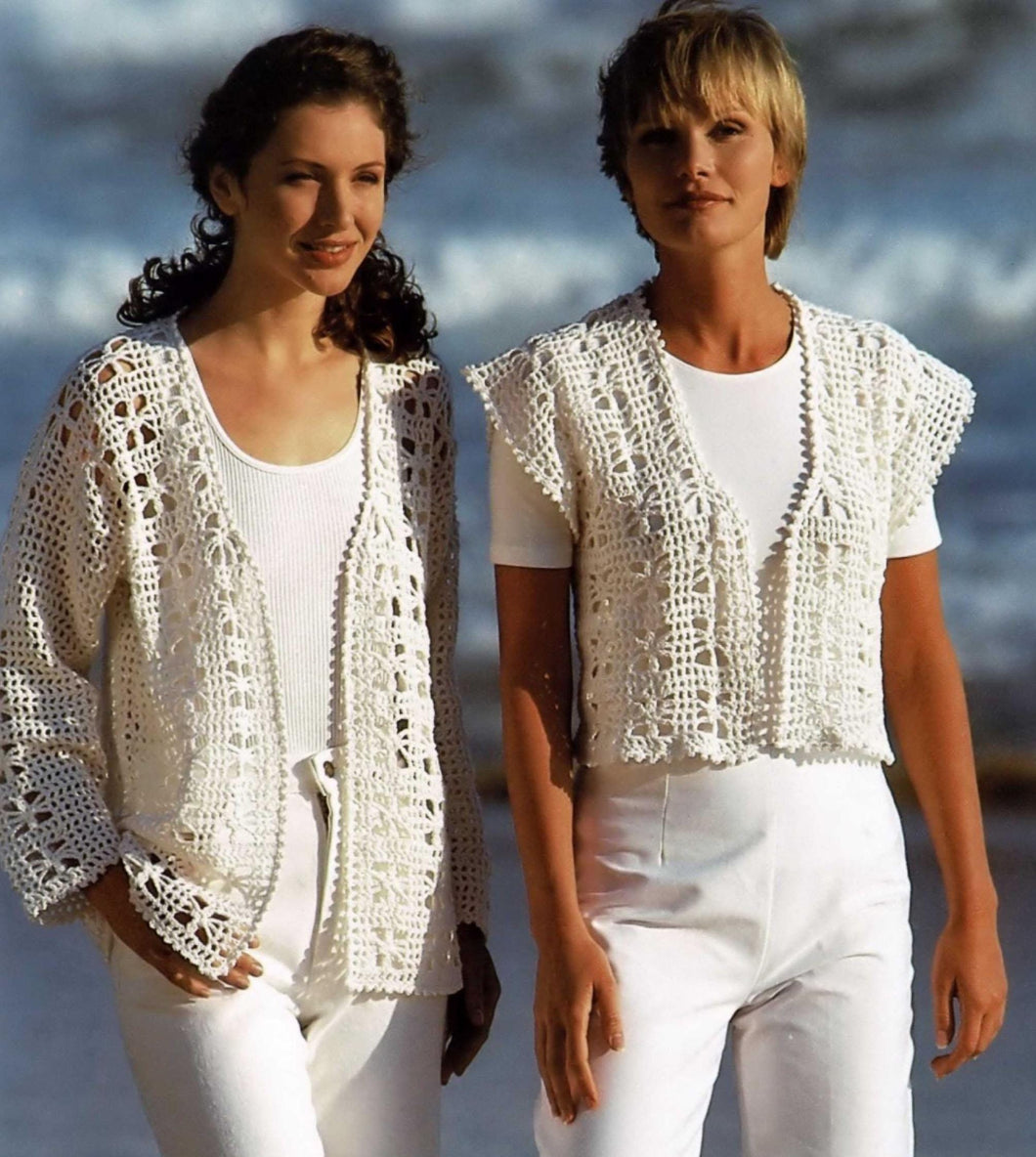 Women's Lacy Summer Jacket Cardigan  & Waistcoat  DK ( 8 ply )  Cotton Yarn Fits 30 - 40
