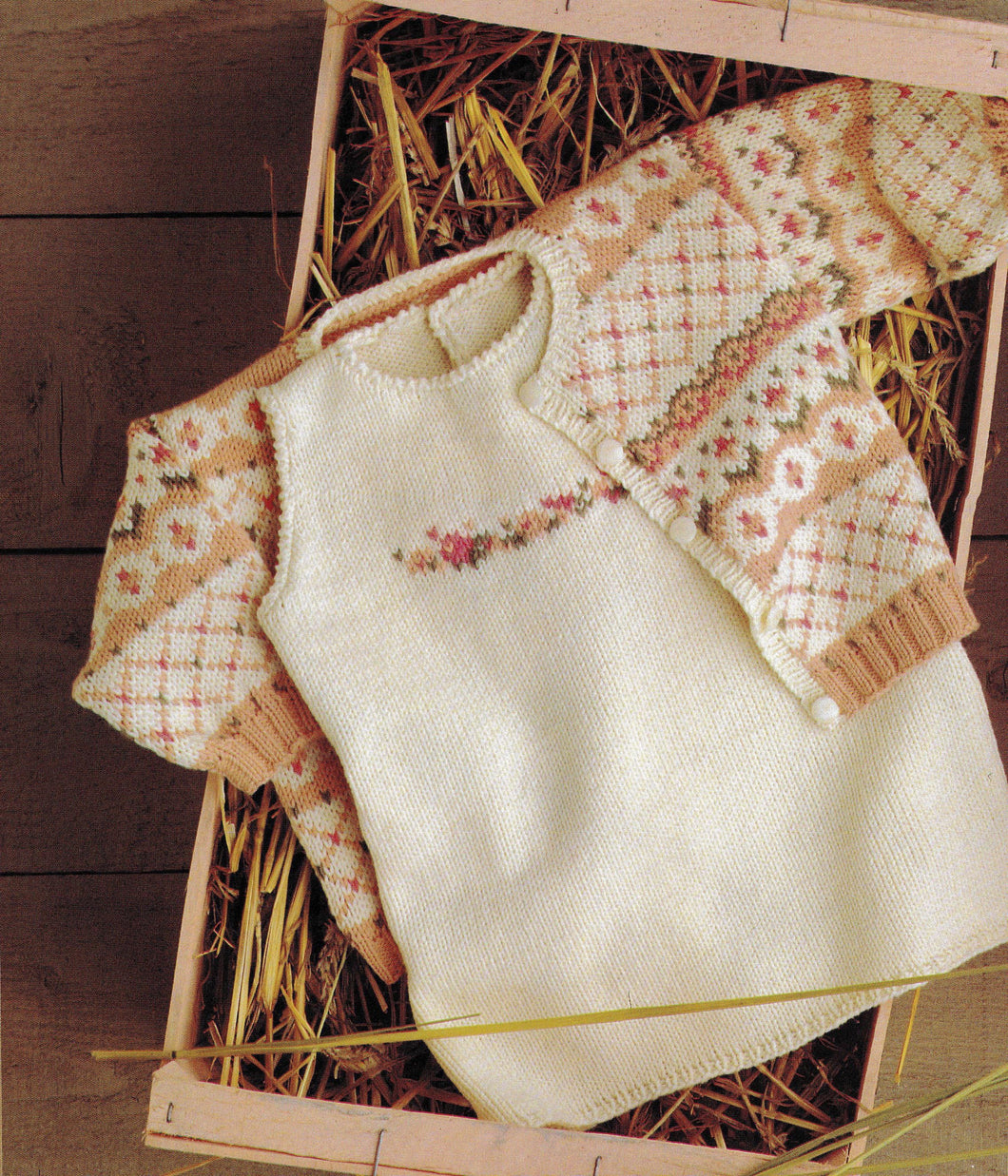Girl's Fair Isle Cardigan & sleeveless dress- picot edges- cute4 ply Fingering Knitting Pattern- sized 3 months - 2 years Download PDF