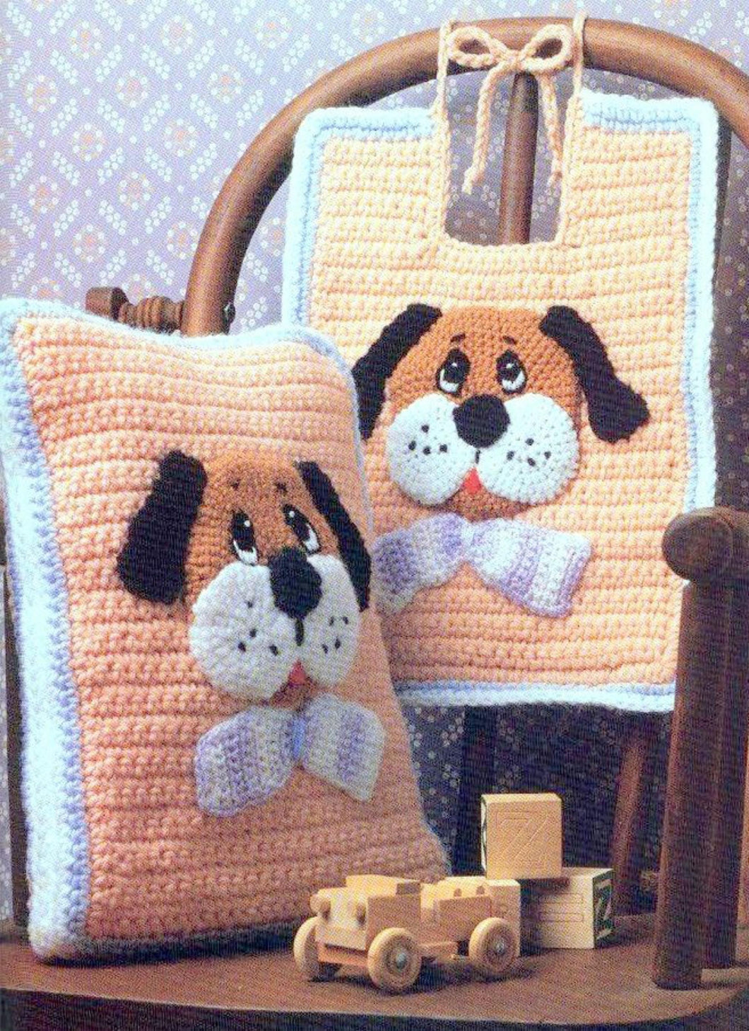 Baby Crochet Doggie Bib & Cushion-Pillow  Dog Face Motif -Crochet Pattern PDF Download Worsted 10 Ply + small amounts of Sport weight