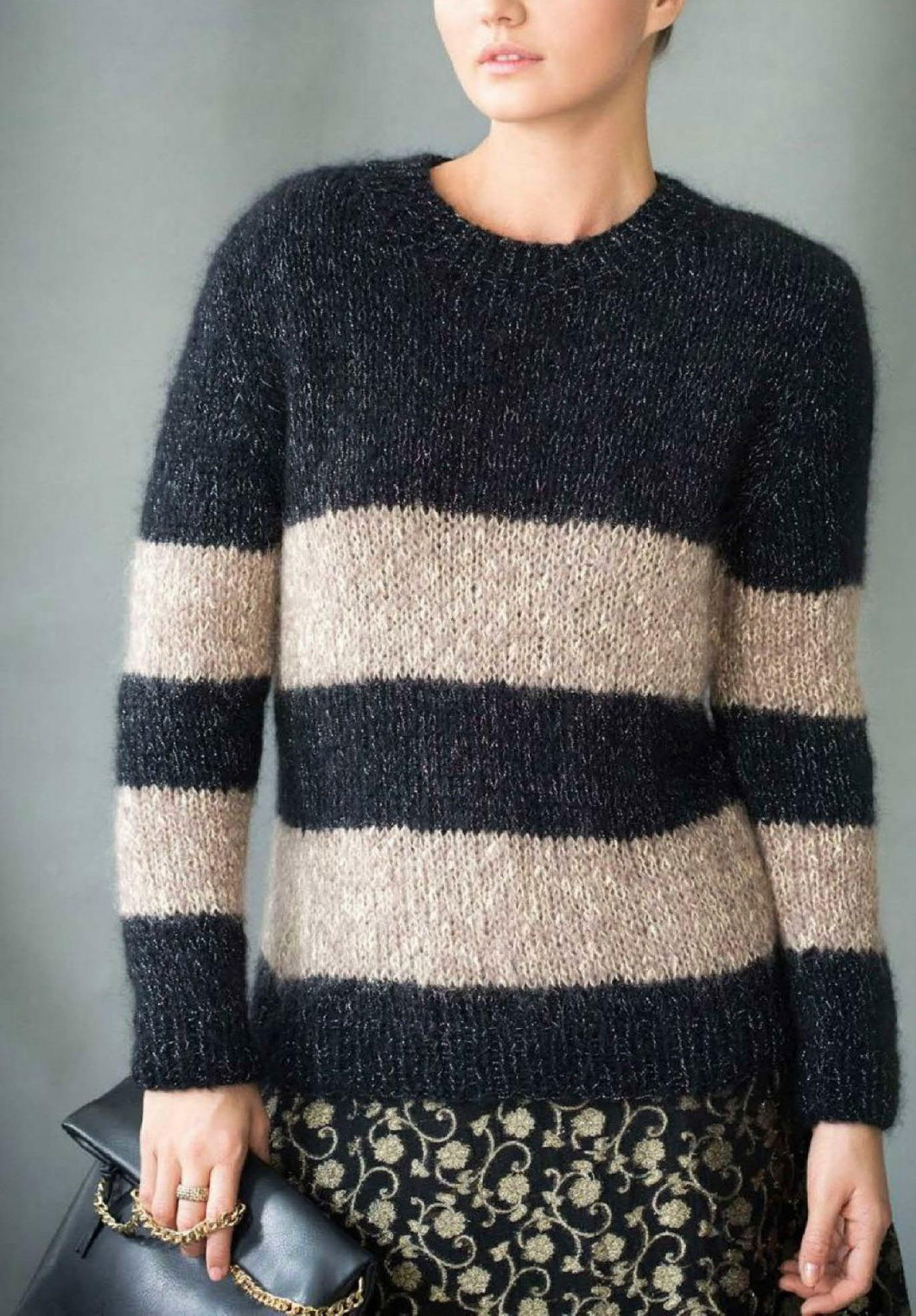Women's Easy Beginner Round Neck plain Stocking stitch  Stripe Sweater Jumper 38