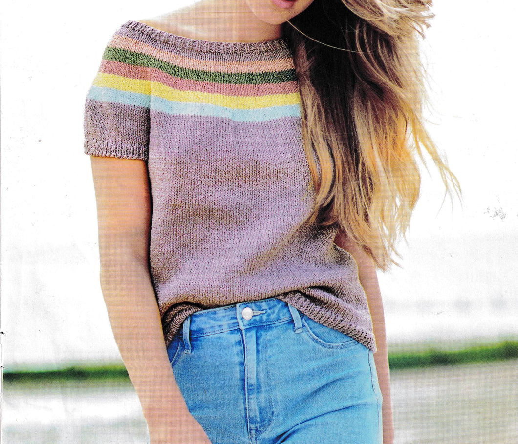 Women's  Short sleeved Stripe Yoke sweater Jumper- Fits chest 32-50