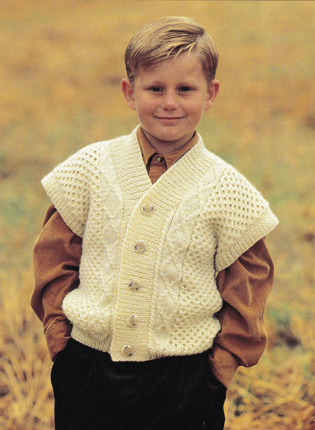 Children's Toddlers Aran Sweaters Cardigan & Waistcoat Slipover-Aran 10 Ply worsted Yarn= Knitting Pattern Download PDF 22