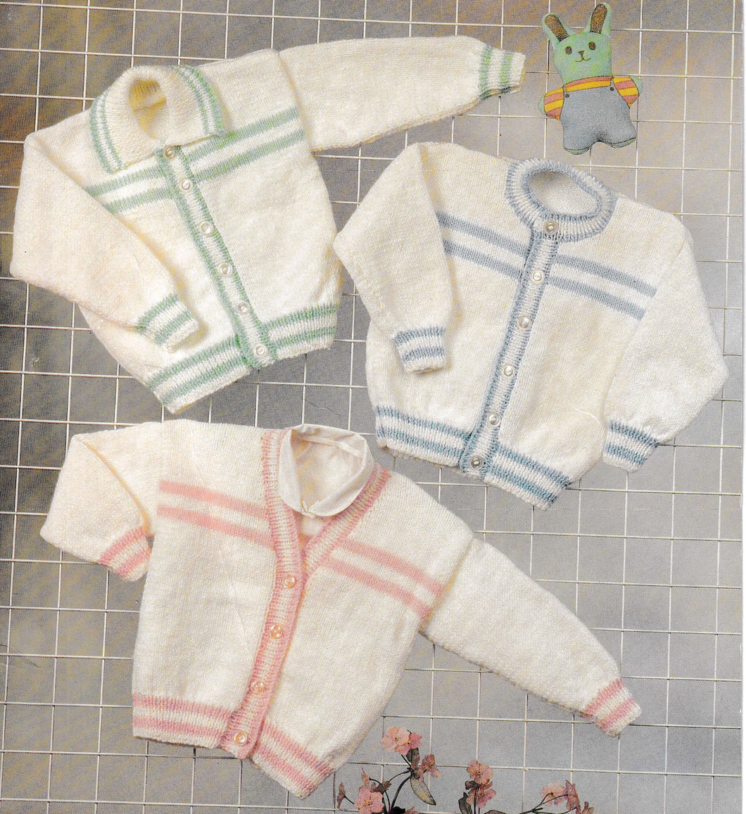 Easy Stripe Plain Knit- Cardigans -Round V neck & Collar DK (8 ply)  16 - 22