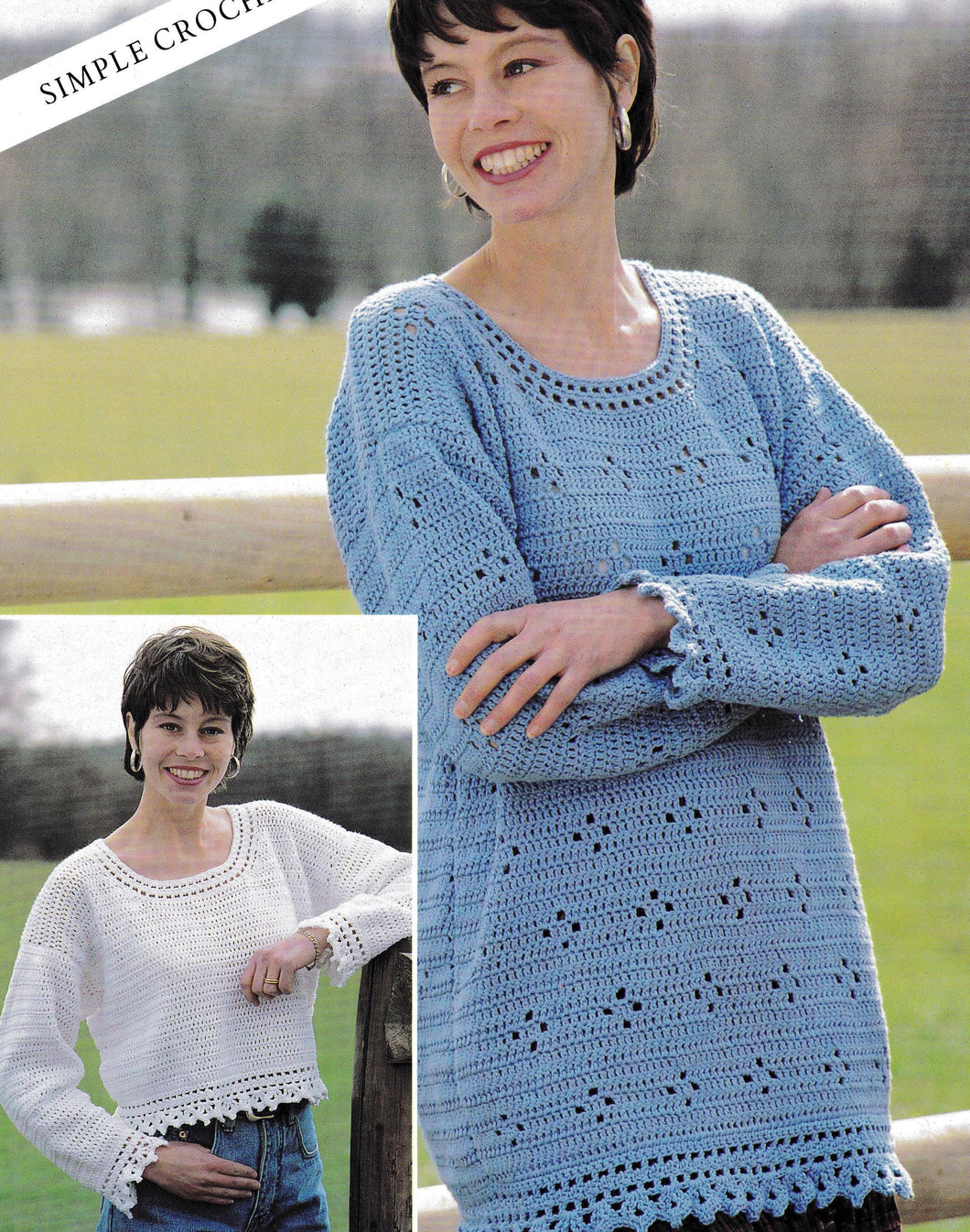 Simple Crochet Long & Cropped  Top-Sweaters-Tunic- Pullovers S-L Women's  Cotton DK (8 Ply) PDF Download Pattern Ladies