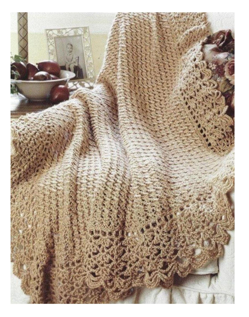 Victorian Crochet Afghan Blanket Bedspread Fancy Picot Edging 46
