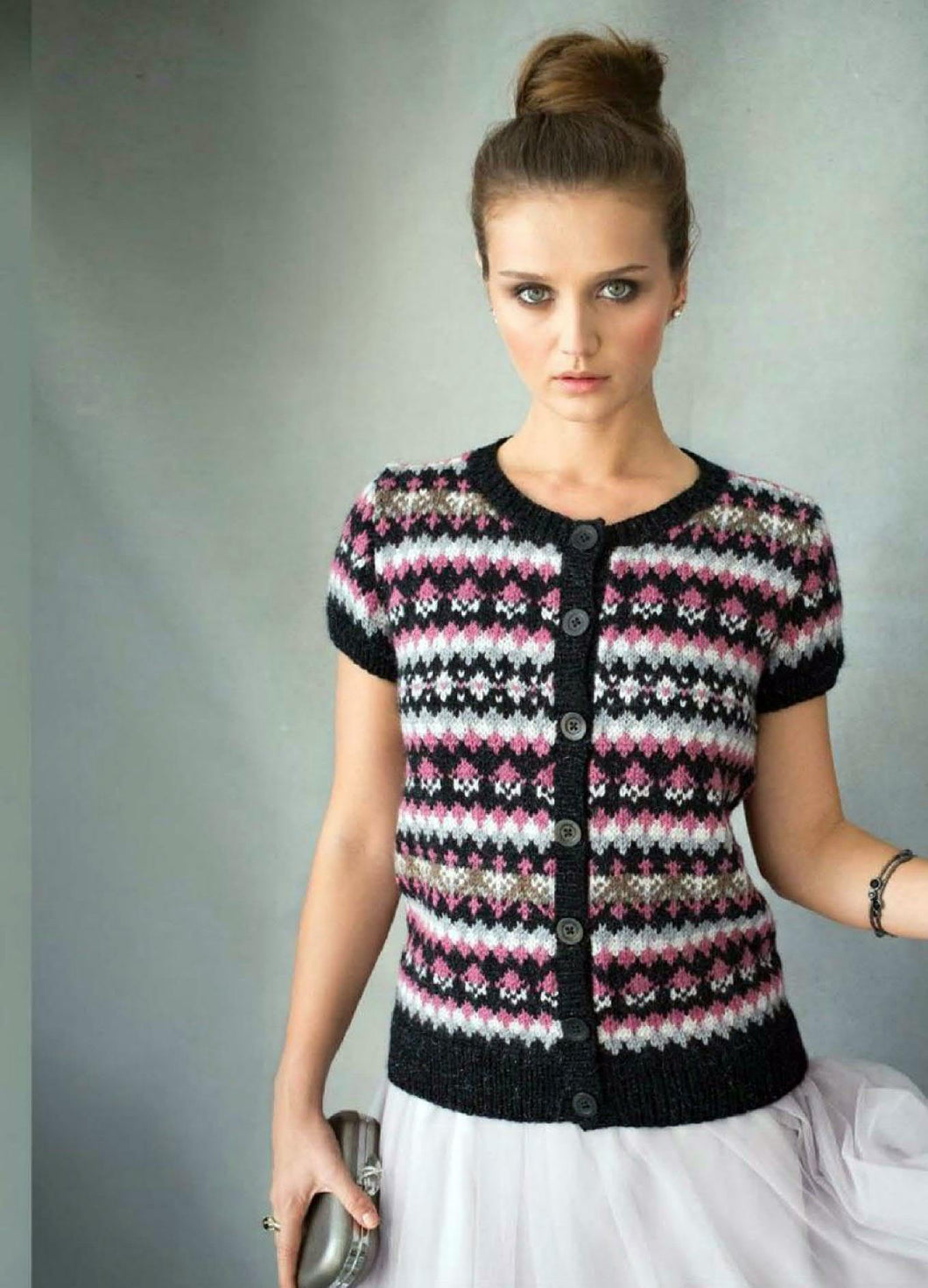 Womens Fair Isle round neck short sleeve Cardigan 37