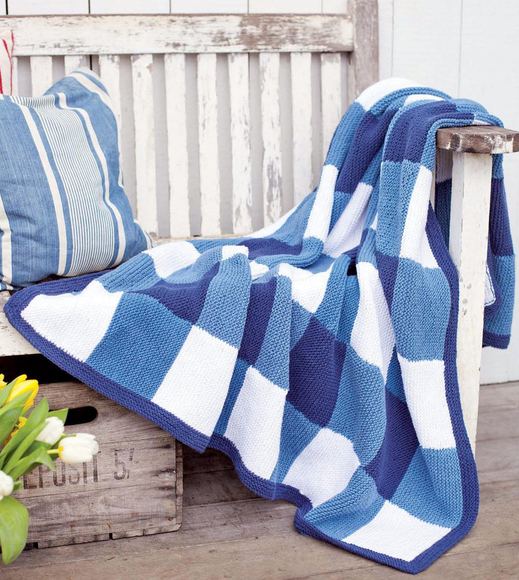 Garter Stitch Gingham Blanket Afghan - Easy Beginner Knitting Pattern ~Aran 10 Ply Worsted Yarn Measures 125cm x 145 cm PDF  Downloadable