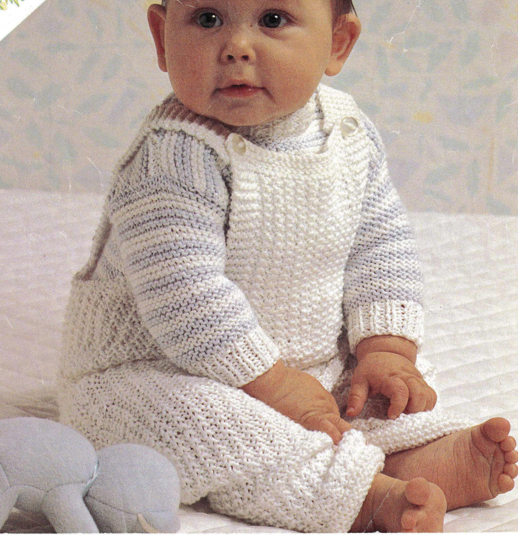 Simple Easy Knit Dungarees & Garter Stitch Jumper sweater Knitting pattern in DK (8 Ply) 16