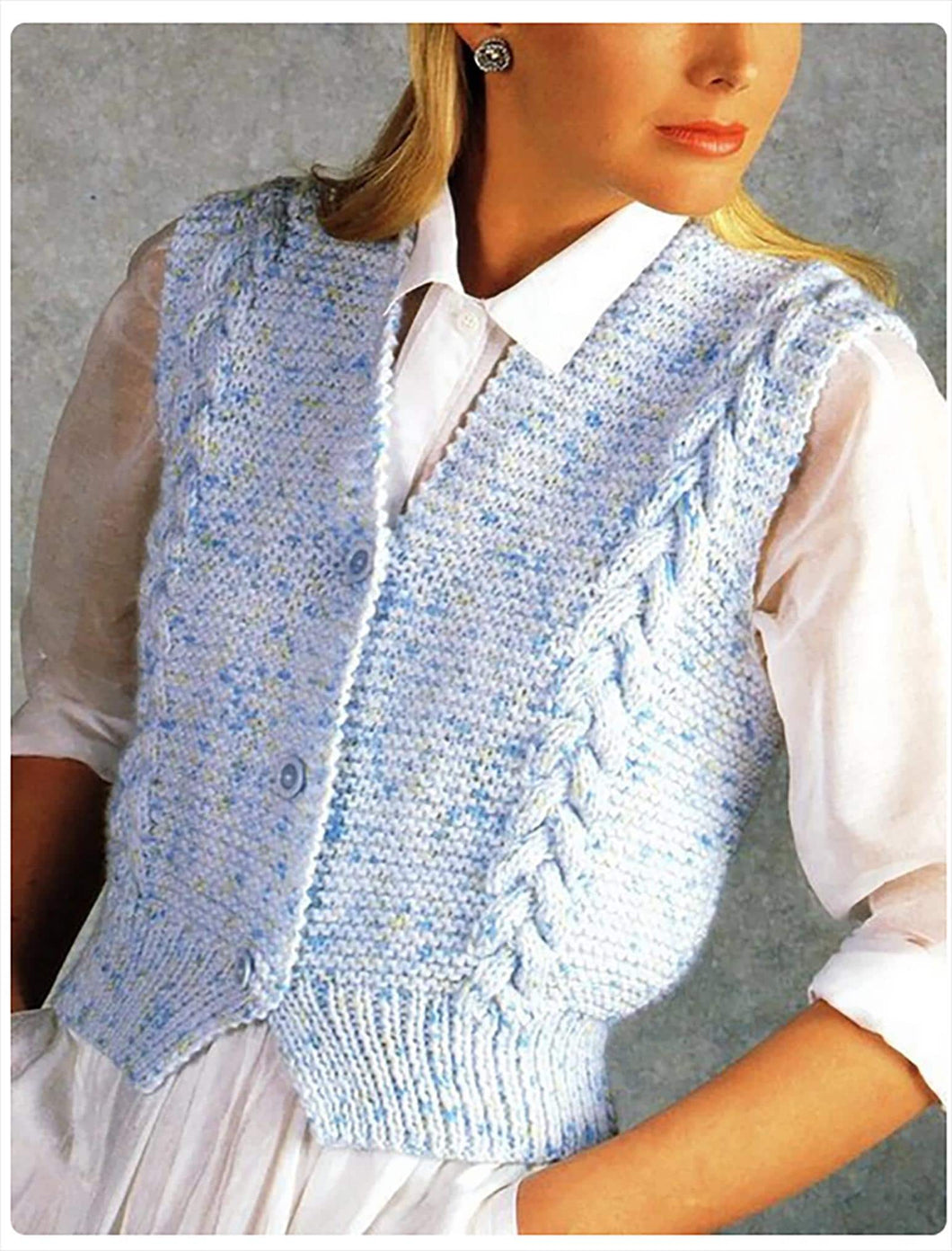 Easy Woman's V Neck Garter Stitch with Cable trim Waistcoat 30