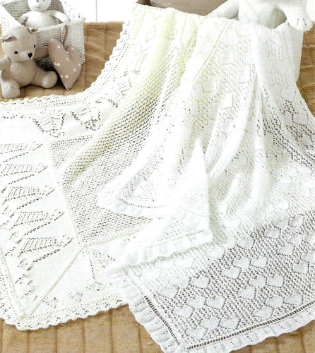 Baby Paisley Shawl in 3 ply ( 100 x 100cm) or Triple Hearts in 2 ply (104 x 104cm) to knit Knitting pattern PDF Download Christening baptism