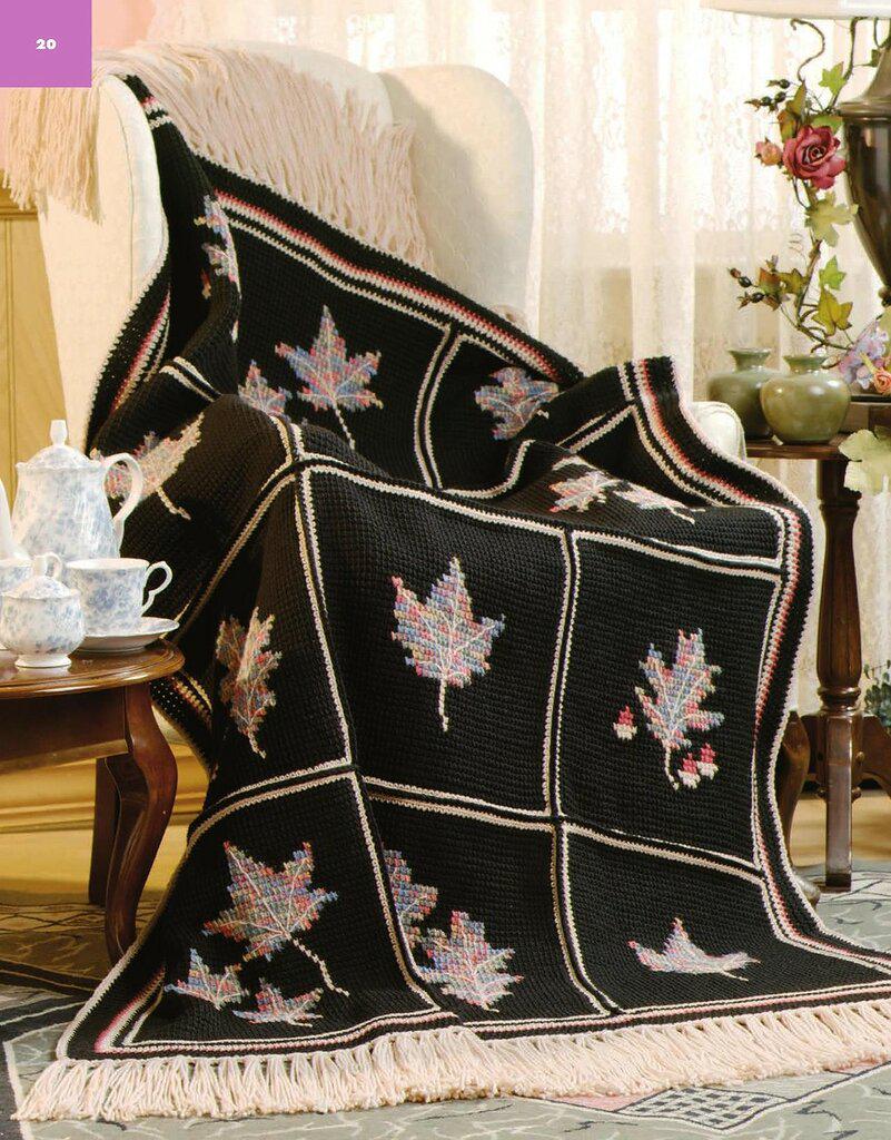 Vintage Crochet Blanket Afghan Autumn Leaves 48