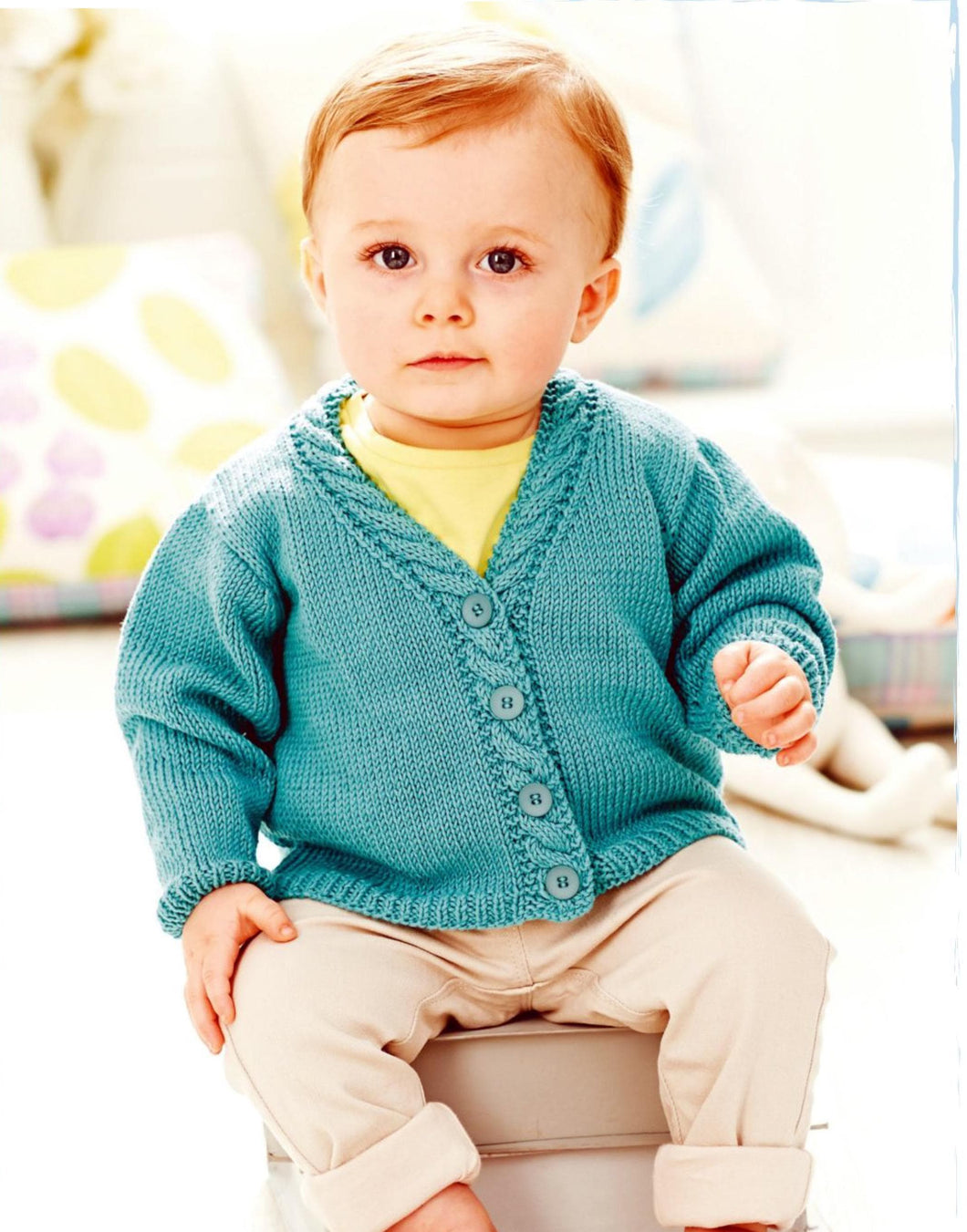 Boy's Girl's Baby Jacket Cardigan with Cable bands Cotton Light weight DK 8Ply- 20